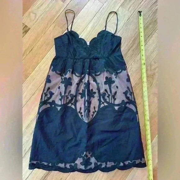 Betsey Johnson Vintage Black Mini Dress Empire Waist Illusion Sheer Y2K SZ 6 - Picture 16 of 16